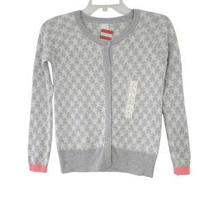 New Cat & Jack Cardigan Sweater Large 10/12 Gray, White, Silver Star Pattern